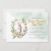 イースターのウサギの春の特別なランチと卵の宝探しへの招待 招待状 (正面)