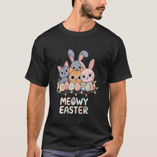 イースターのウサギの猫 明るい春 アニマル ペット Tシャツ (正面)