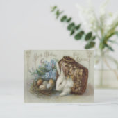 イースターのウサギの着色された絵を描かれた卵のバスケットは私を忘れます シーズンポストカード (スタンド正面)