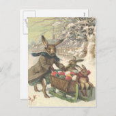 イースターのウサギの着色された色彩の鮮やかな卵のそりの雪 シーズンポストカード (正面/裏面)