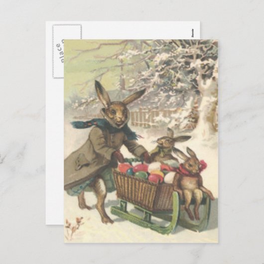 イースターのウサギの着色された色彩の鮮やかな卵のそりの雪 シーズンポストカード (正面/裏面)