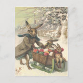 イースターのウサギの着色された色彩の鮮やかな卵のそりの雪 シーズンポストカード (正面)