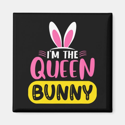 イースターのウサギの耳の卵のクイーン Funny Easter D マグネット (正面)