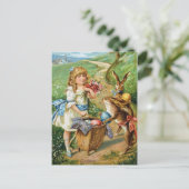 イースターのウサギ及び卵のポストを持つビクトリアンな女の子 シーズンポストカード (スタンド正面)