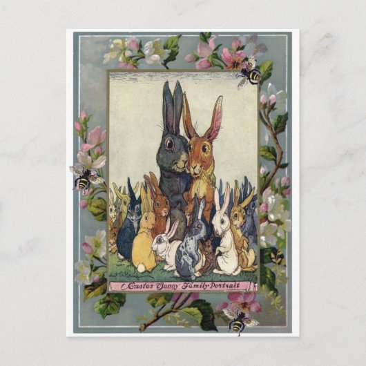イースターのウサギ家族のポートレート シーズンポストカード (正面)