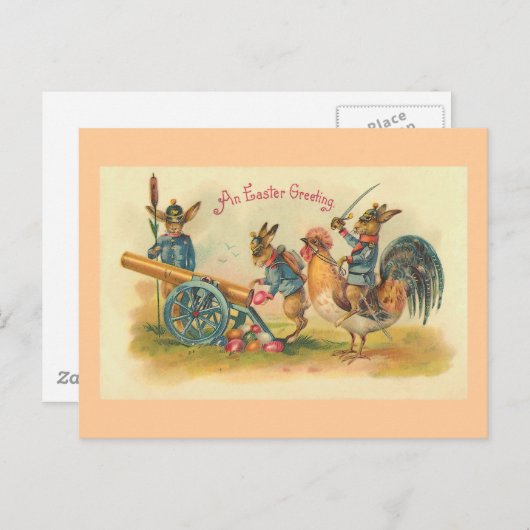 イースターのウサギ戦争のヴィンテージ シーズンポストカード (正面/裏面)