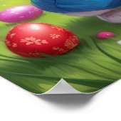 イースターのウサギ3匹のカラフルな春の卵の狩り ポスター (角)