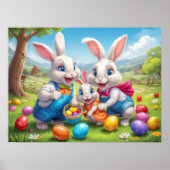 イースターのウサギ3匹のカラフルな春の卵の狩り ポスター (正面)