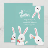 イースターのウサギ3匹 招待状 (正面/裏面)