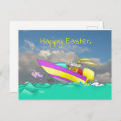 イースターのウサギ、スピードボートに乗って シーズンポストカード (正面/裏面)