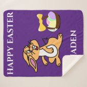 イースターのウサギ&バスケットのシェルパフリースブランケット。 シェルパブランケット (正面(横))