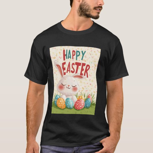 イースターのウサギ 復古レトロ イースターエッグ イースター おもしろ Tシャツ (正面)