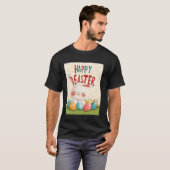 イースターのウサギ 復古レトロ イースターエッグ イースター おもしろ Tシャツ (正面フル)