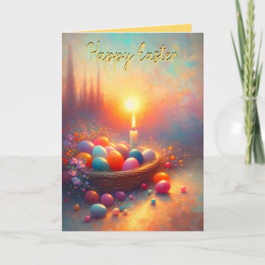イースターのキャンドルバスケット 折りたたみ ホリデーカード (正面)