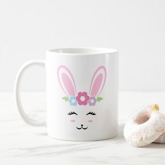 イースターのキュートなバニー顔 コーヒーマグカップ (ドーナツ)