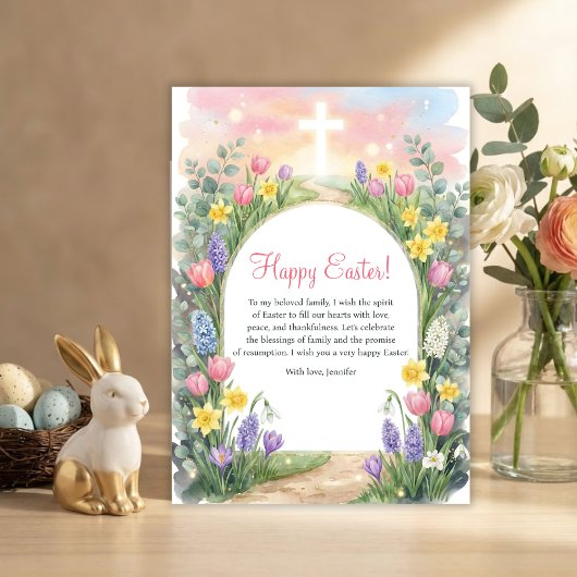 イースターのキリスト教の祝福 十字架と春の花 シーズンカード