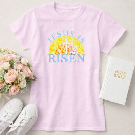 イースターのキリスト教の花柄の十字架 イエス様は復活されました Tシャツ