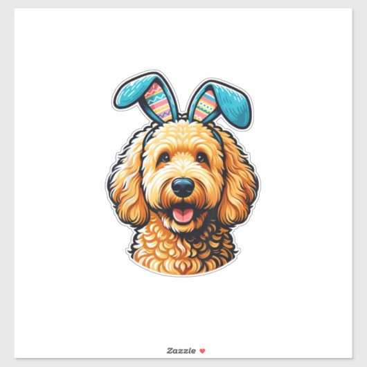 イースターのゴールドゥードル犬 ウサギの耳 シール (シート)