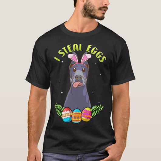 イースターのドーベルマンピンシャー ウサギの耳付き I steal e Tシャツ (正面)