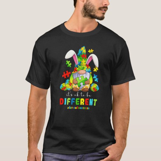イースターのノームとパズル 自閉症を受け入れる子供たち Tシャツ (正面)
