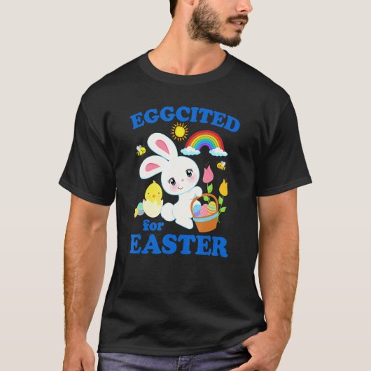 イースターのバニーおもしろいプンレインボーのためのナス Tシャツ (正面)