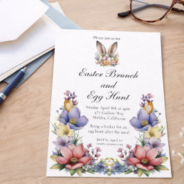 イースターのブランチと卵の狩り 花のデザイン 招待状
