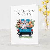 イースターのマイルを超えて可愛いトラックのバニーを拾う カード (黄色い花)