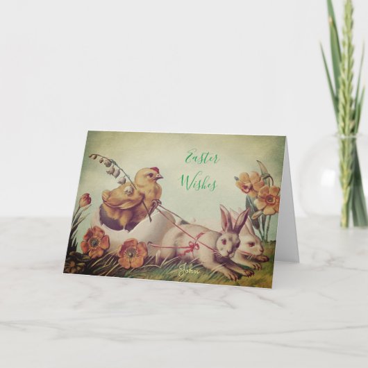 イースターのメッセージをパーソナライズ素朴ヴィンテージ カード (正面)