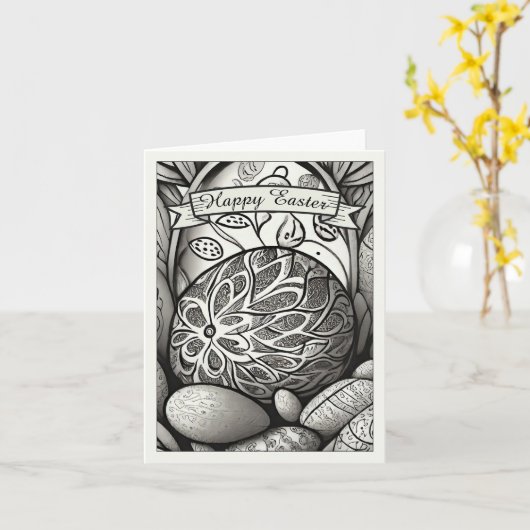 イースターのモチーフが背景のイースターエッグの漫画97330 カード (黄色い花)