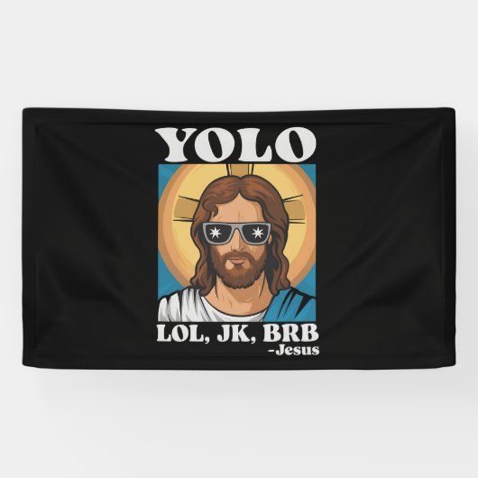 イースターのユーモア YOLO LOL JK BRB イエス様 面白い 横断幕 (横)