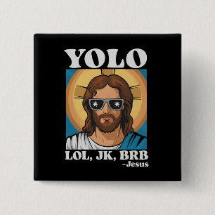 イースターのユーモア YOLO LOL JK BRB イエス様 面白い 缶バッジ
