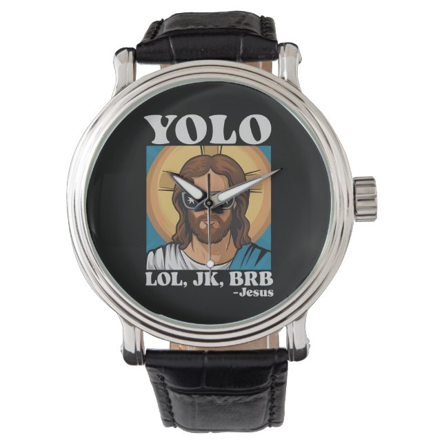 イースターのユーモア YOLO LOL JK BRB イエス様 面白い 腕時計 (正面)