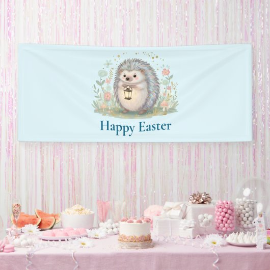 イースターのランタンを抱えた可愛いハリネズミ 横断幕 (パーティー)