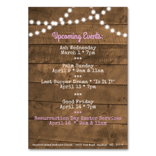 イースターの今後のイベント教会テーブルカード テーブルナンバー (裏面)