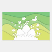 イースターの休日の卵狩りで緑の春自然 長方形シール (正面)