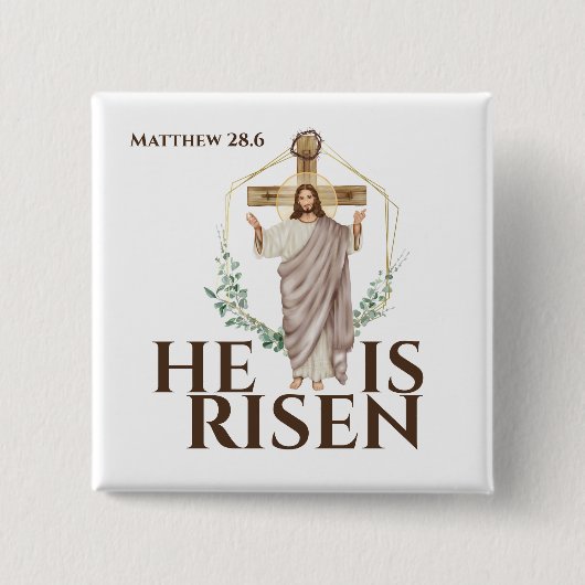 イースターの休日彼はイエスの木製の十字架を上昇している 缶バッジ (正面)