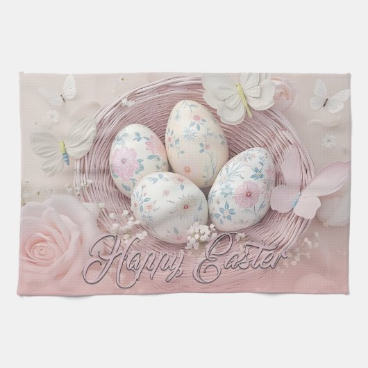 イースターの優しい喜びとフローラ キッチンタオル (横)