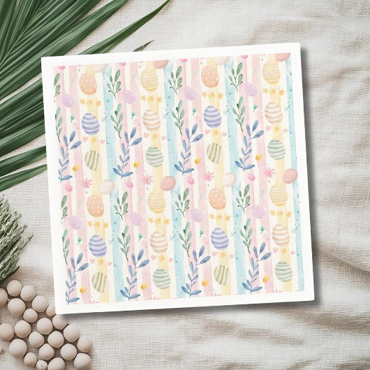 イースターの優雅なパステル水彩ストライプと卵 スタンダードカクテルナプキン