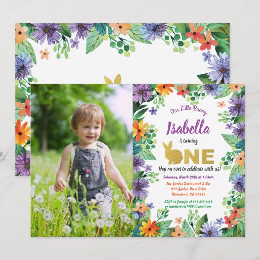 イースターの初めての誕生日パーティーの写真招待状 招待状 (正面/裏面)