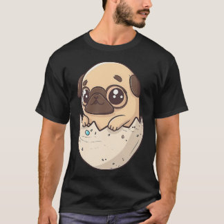 イースターの卵から孵るパグのかわいいちび犬 Tシャツ