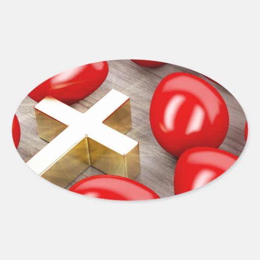 イースターの卵とクロス付きの装飾 楕円形シール (正面)