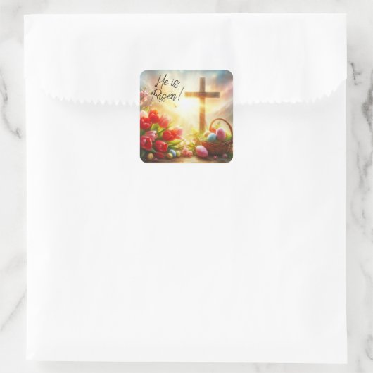 イースターの卵とチューリップを背負って生まれ変わった スクエアシール (バッグ)