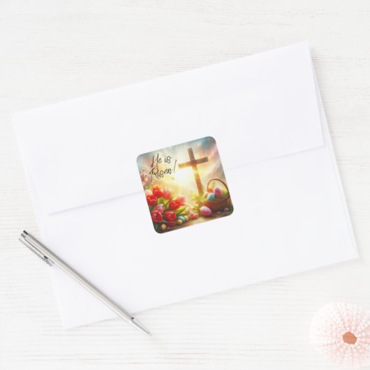 イースターの卵とチューリップを背負って生まれ変わった スクエアシール (封筒)