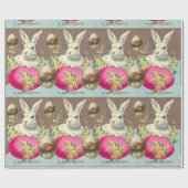 イースターの卵と春の花を持つ白うさぎ ラッピングペーパー (フラット)