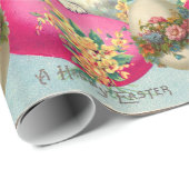 イースターの卵と春の花を持つ白うさぎ ラッピングペーパー (ロールコーナー)
