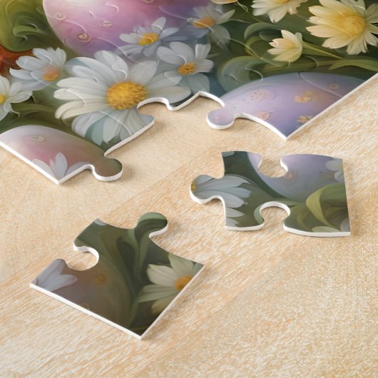 イースターの卵と牧草地のかわいい雛、ヴィンテージ ジグソーパズル (側面)