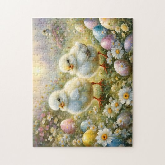 イースターの卵と牧草地のかわいい雛、ヴィンテージ ジグソーパズル (縦)