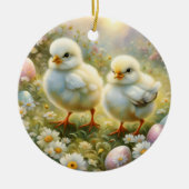イースターの卵と牧草地のかわいい雛、ヴィンテージ セラミックオーナメント (正面)