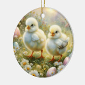 イースターの卵と牧草地のかわいい雛、ヴィンテージ セラミックオーナメント (左)