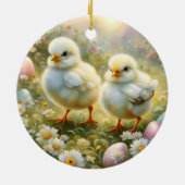 イースターの卵と牧草地のかわいい雛、ヴィンテージ セラミックオーナメント (裏面)